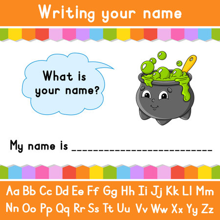 Writing your name. Educational activity worksheet for kids and toddlers. Game for kids. vector illustration.のイラスト素材