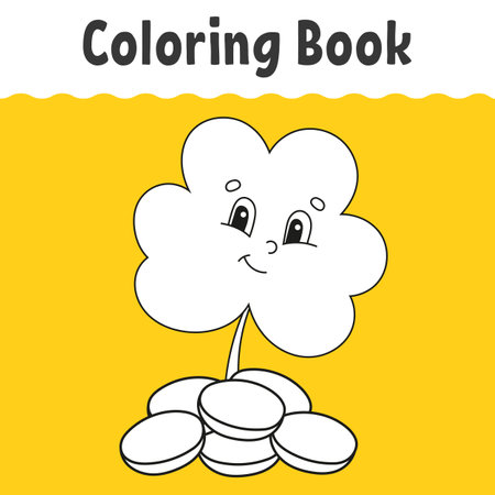 Coloring book for kids. Cheerful character. Cute cartoon style. Fantasy page for children. St. Patrick's day. Black outline silhouette on color background. vector illustration.のイラスト素材
