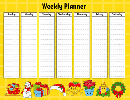 weekly planner. Bright colorful blank printable template. christmas theme. vector illustration.のイラスト素材