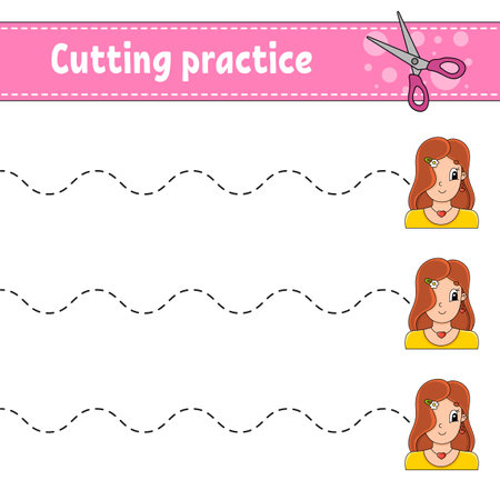 Cutting practice for kids. Education developing worksheet. activity page. Color game for kids. vector illustration.のイラスト素材