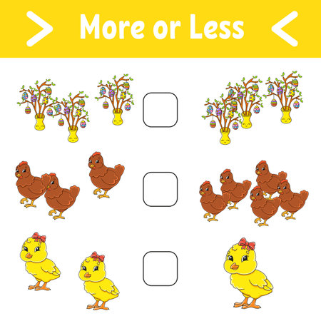 More or less. Educational activity worksheet for kids and toddlers. vector illustration.のイラスト素材