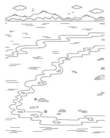 Wonderful natural landscape. Coloring book page for kids. Cartoon style. Vector illustration isolated on white background.のイラスト素材