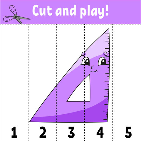 Learning numbers 1-5. cut and play. education worksheet. Game for kids. color activity page. Puzzle for kids. Riddle for preschool. cartoon style. vector illustration.のイラスト素材