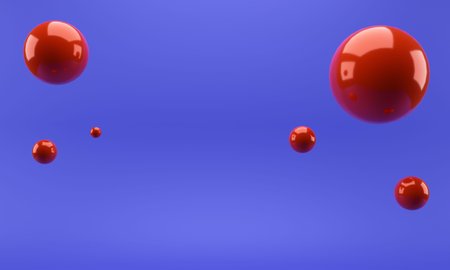 Red falling shiny balls. Colorful wallpaper. Trendy illustration design. 3d rendering.の写真素材