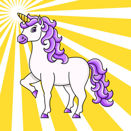 Cute unicorn. Magic fairy horse. Cartoon character Colorful vector illustration. Isolated on color background. Design element. Template for your design, books, stickers, cards, posters, clothes.のイラスト素材