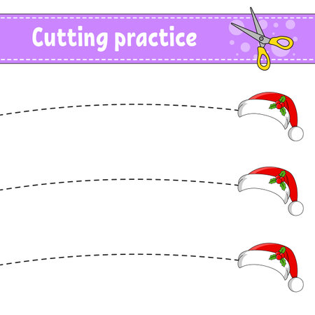 Cutting practice for kids. Education developing worksheet. Activity page. Color game for children. Vector illustration.のイラスト素材