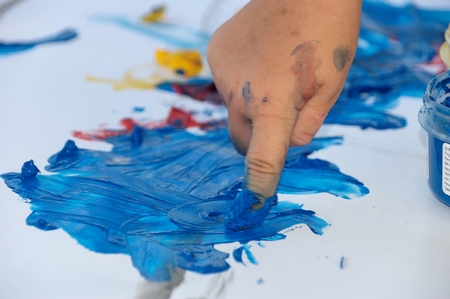 blue finger paintの写真素材