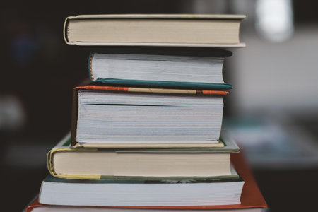 Pile of books on the table