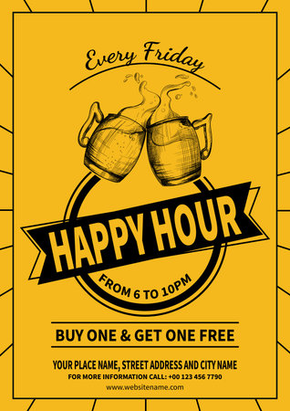 happy hour day poster flyer social media post template designのイラスト素材