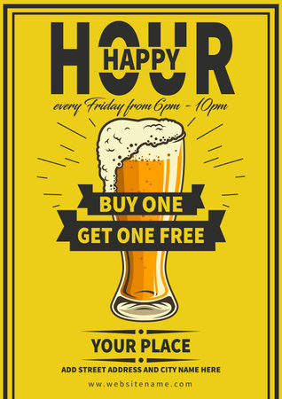happy hour poster flyer social media post designのイラスト素材