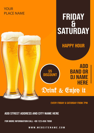 happy hour beer party poster flyer or social media post template designのイラスト素材