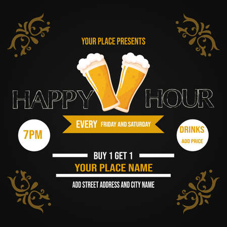 happy hour party poster flyer or social media post template designのイラスト素材