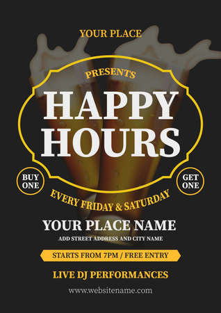 happy hour beer party poster flyer social media post template designのイラスト素材