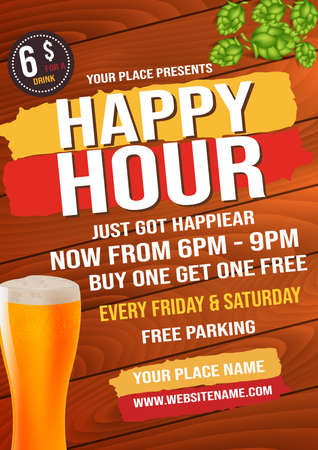 happy hour beer party flyer social media post or poster template designのイラスト素材
