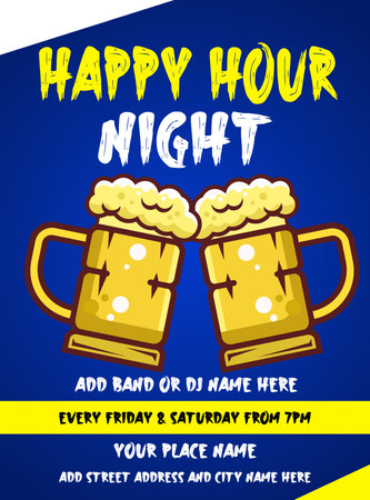happy hour night party celebration poster flyer or social media post designのイラスト素材