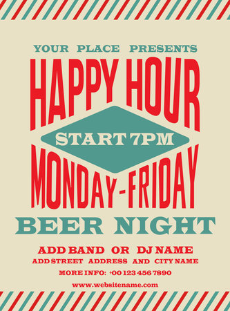 Happy hour beer big night poster flyer social media post designのイラスト素材
