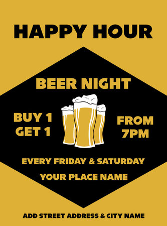 happy hour beer weekend night poster flyer social media post designのイラスト素材
