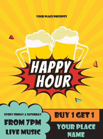 happy hour beer night poster flyer social media post  designのイラスト素材