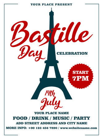 Bastille day celebration party poster flyer social media post designのイラスト素材
