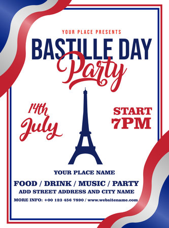 Bastille day party flyer poster social media post template designのイラスト素材