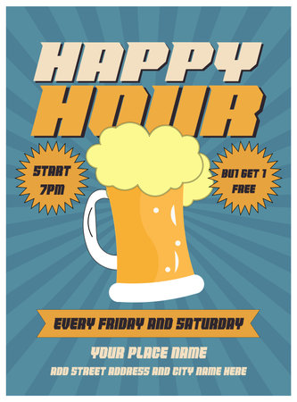 happy hour beer celebration poster flyer social media post designのイラスト素材