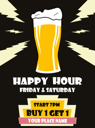 happy hour beer night party poster flyer or social media post designのイラスト素材