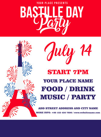 Bastille day celebration day flyer poster social media post designのイラスト素材