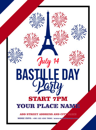 Bastille day party flyer  poster social media post designのイラスト素材