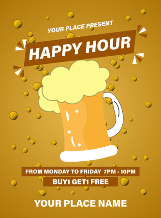 Happy hour party beer night poster flyer social media post designのイラスト素材