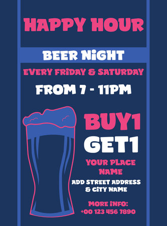Beer night party happy hour poster flyer social media post designのイラスト素材