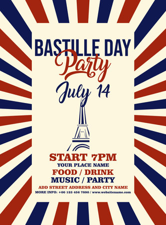 Bastille day party poster flyer social media post designのイラスト素材