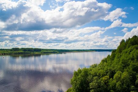 Spring landscape with Vychegda river in Komi, Russiaの写真素材
