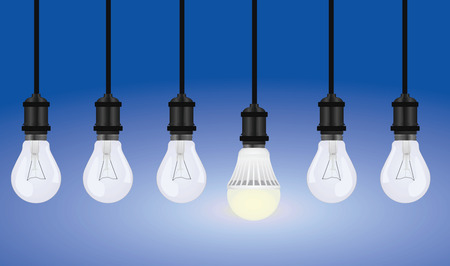 Light bulbs in a row only led glowingのイラスト素材