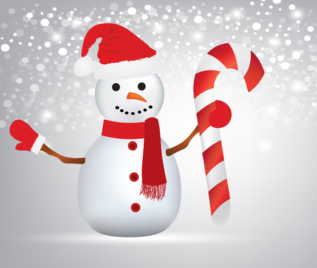 Snowman holding a Christmas candy.のイラスト素材