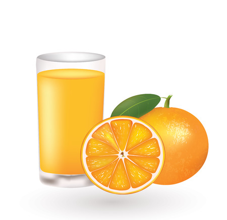 Orange juice with a fresh oranges beside the glass, vectorのイラスト素材