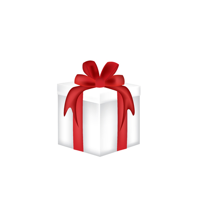 White gift box with a red bow, vectorのイラスト素材