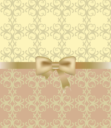 Gold bow on ornament background, vectorのイラスト素材