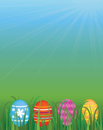 Easter eggs in the grass, vector.のイラスト素材