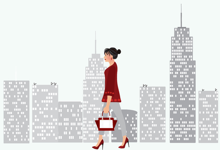 Woman walking in the city, vectorのイラスト素材