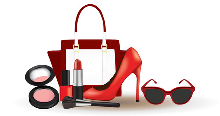 Woman makeup with bag, shoe and sunglasses, vectorのイラスト素材