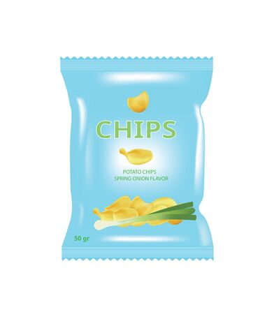 Spring onion potato chips bag. vector illustrationのイラスト素材
