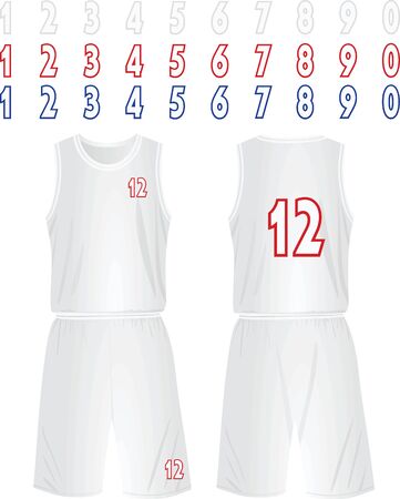 White basketball shirt and shorts with numbers. vector illustrationのイラスト素材