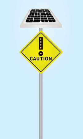 Traffic sign caution with solar panel and flashingのイラスト素材