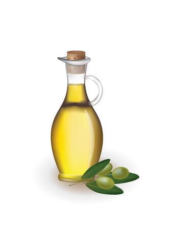 Olive oil in a jar with a fresh olives, vectorのイラスト素材