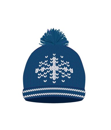 Blue knitted winter hat. vector illustrationのイラスト素材
