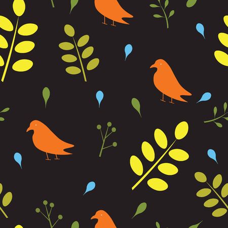 Seamless pattern with birds and leaves, vectorのイラスト素材