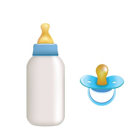 Blue baby bottle and pacifier. vectorのイラスト素材