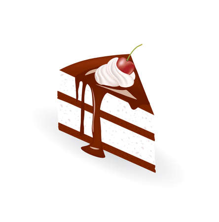 Chocolate piece of cake with cherry. vector illustrationのイラスト素材