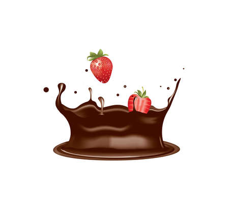 Chocolate splash with strawberry, vectorのイラスト素材