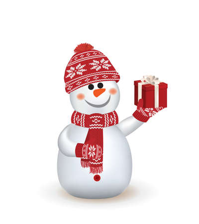 Snowman holding gift. vector illustrationのイラスト素材